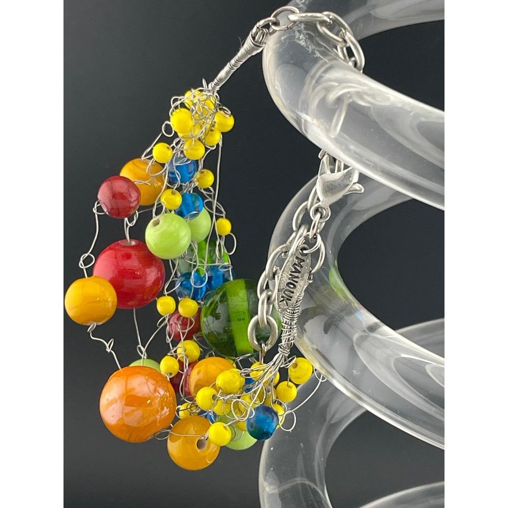 Manouk Sculptural Glass Bead Bracelet Statement Multicolor Wire Wrap art to wear - Picture 13 of 16